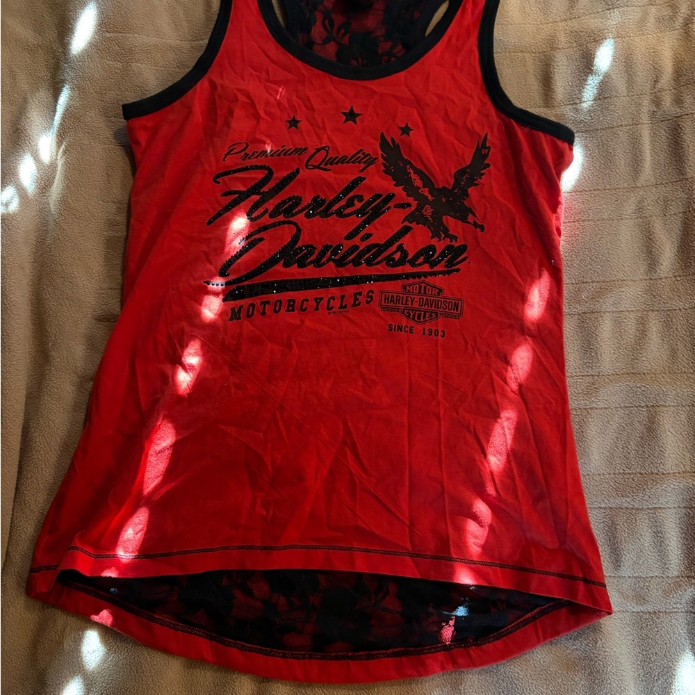 Harley-Davidson Red Sleeveless Top with Black Accents
